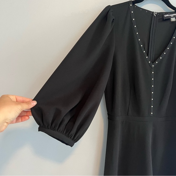 Karl Lagerfeld Paris Studded V-Neck Dress - Picture 2 of 9